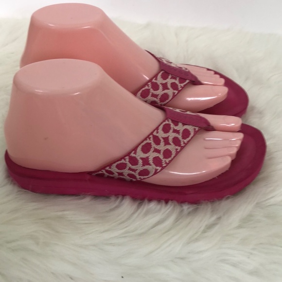 Coach Jessalyn Thong Flip Flop Sandals Women's 6.5B Fuchsia Hot Pink Monogram - Picture 6 of 10